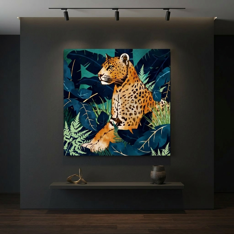 Leopard and Indigo Matte Canvas, Stretched, No Frame