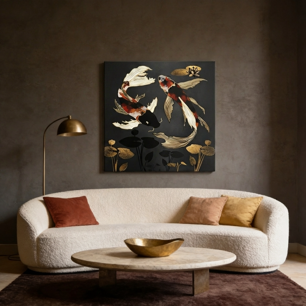 Metallic Koi IV Matte Canvas, Stretched, No Frame