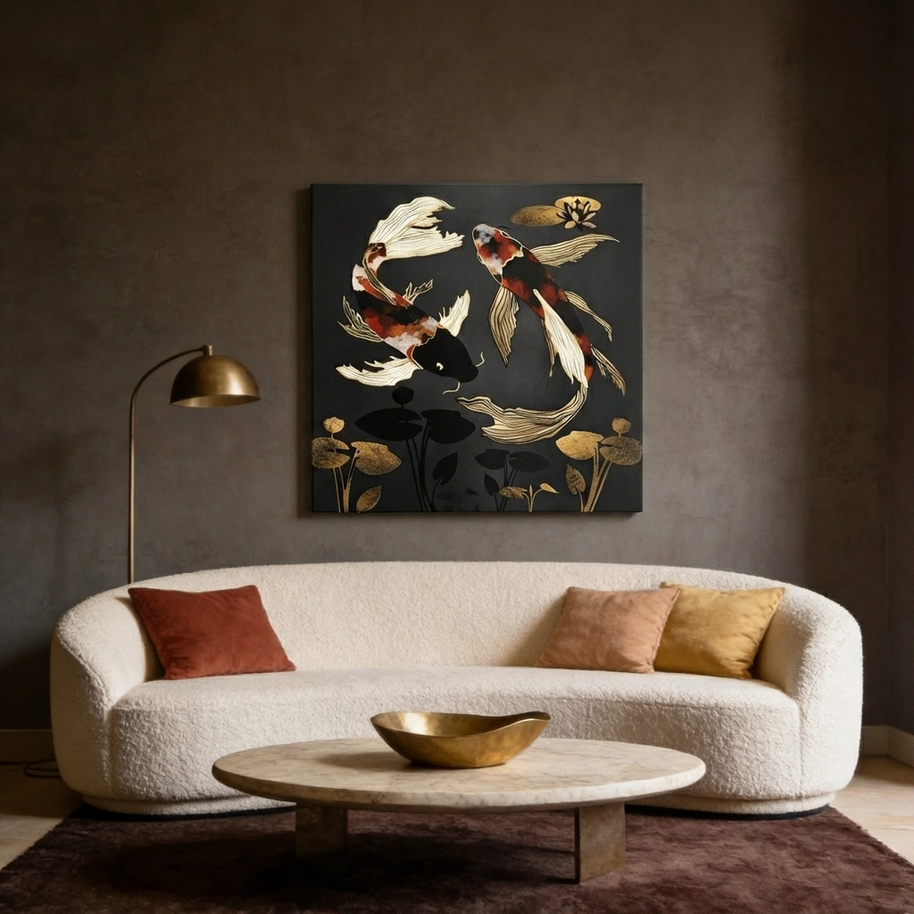 Metallic Koi IV Matte Canvas, Stretched, No Frame