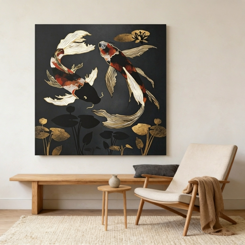 Metallic Koi IV Matte Canvas, Stretched, No Frame