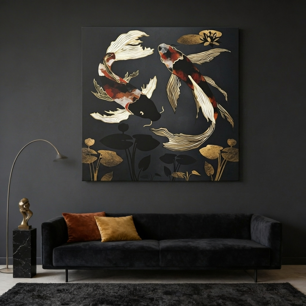 Metallic Koi IV Matte Canvas, Stretched, No Frame