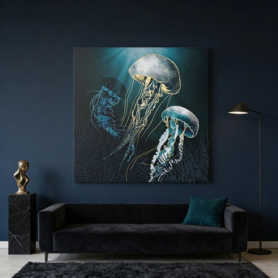 Metallic Jellyfish V Matte Canvas, Stretched, No Frame