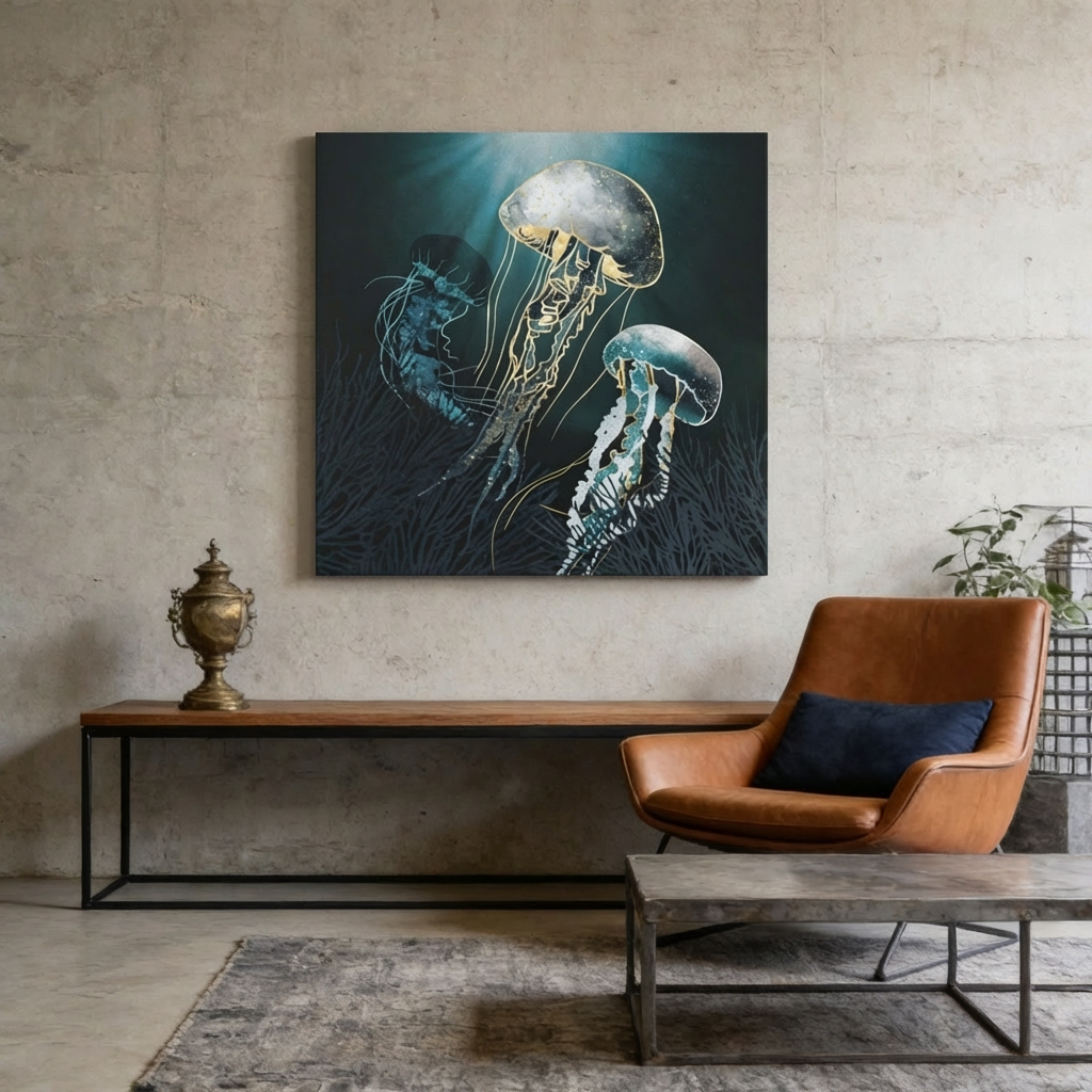Metallic Jellyfish V Matte Canvas, Stretched, No Frame