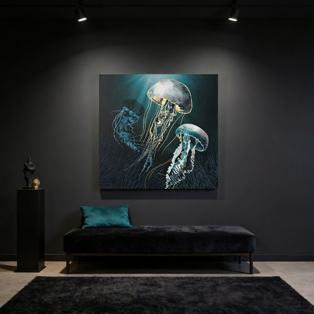 Metallic Jellyfish V Matte Canvas, Stretched, No Frame