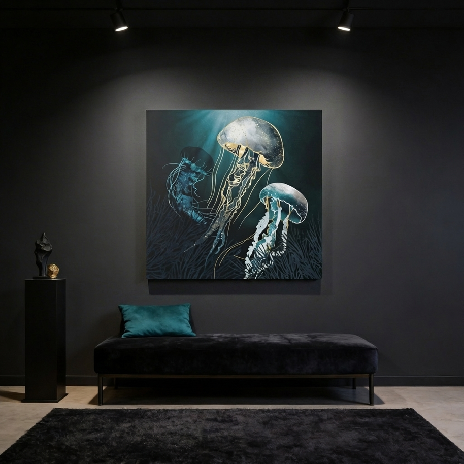 Metallic Jellyfish V Matte Canvas, Stretched, No Frame