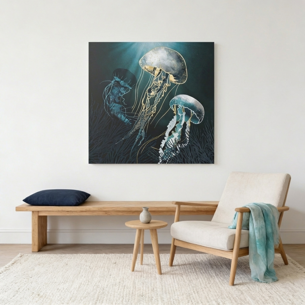 Metallic Jellyfish V Matte Canvas, Stretched, No Frame