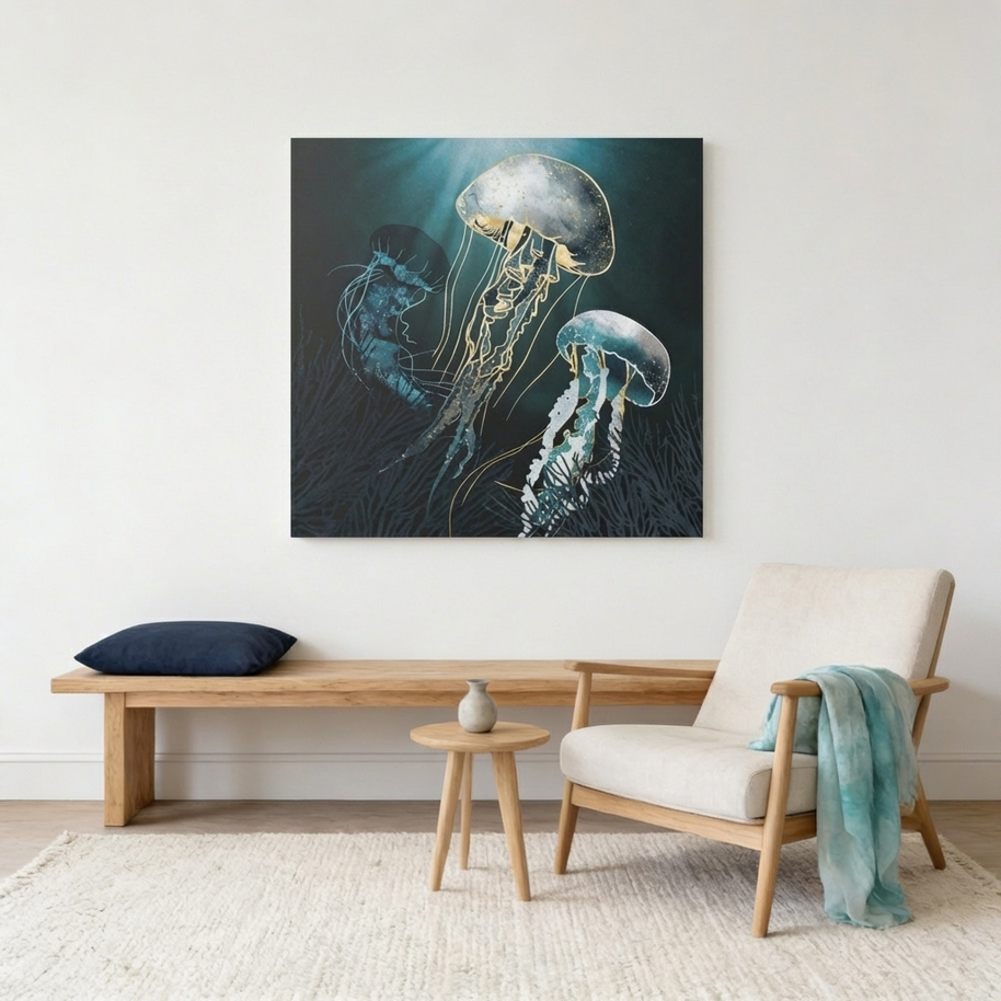 Metallic Jellyfish V Matte Canvas, Stretched, No Frame