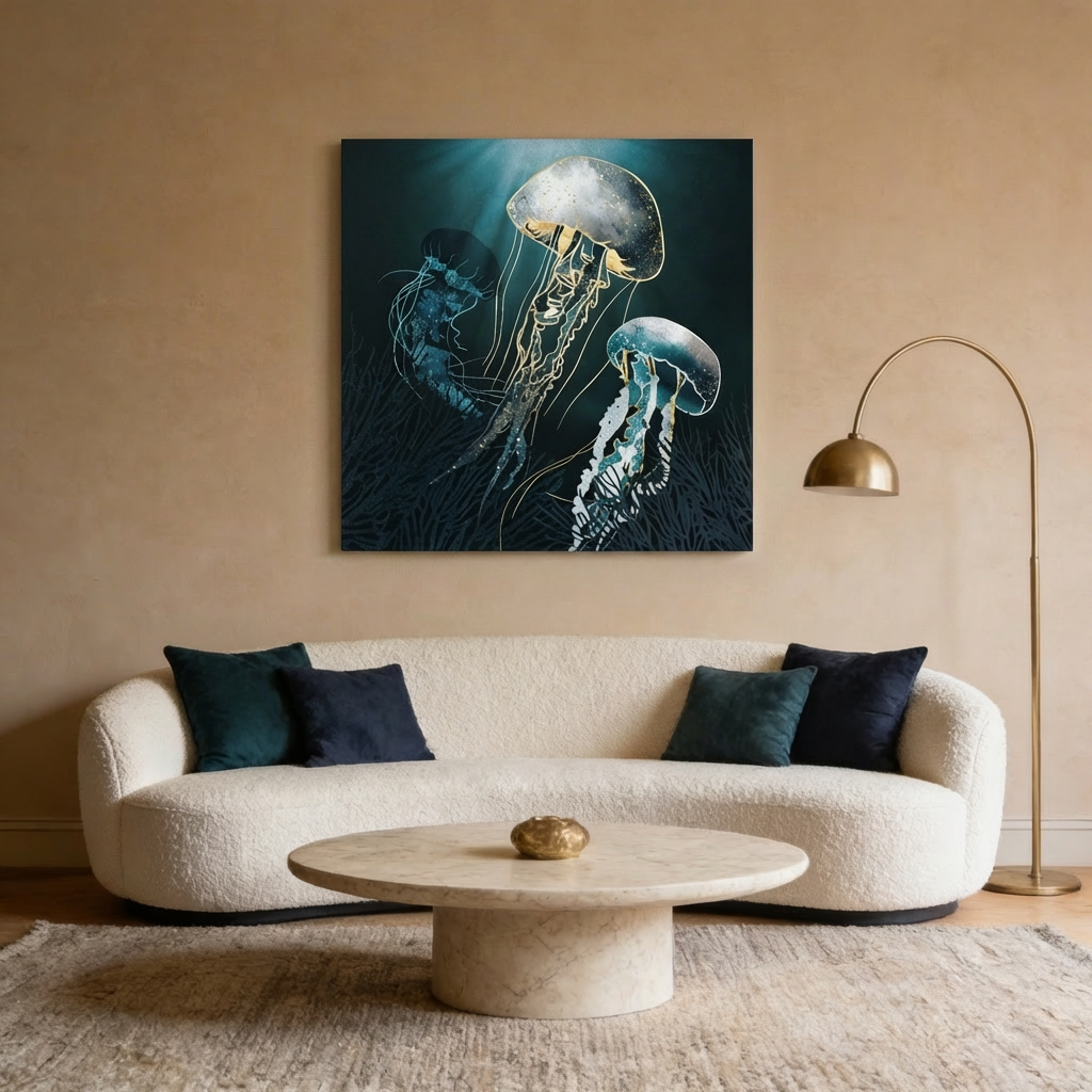 Metallic Jellyfish V Matte Canvas, Stretched, No Frame