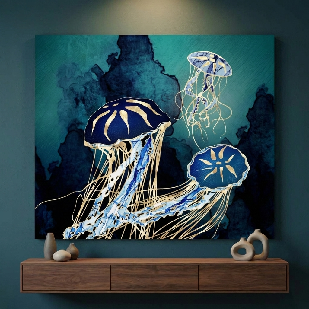 Metallic Jellyfish III Matte Canvas, Stretched, No Frame