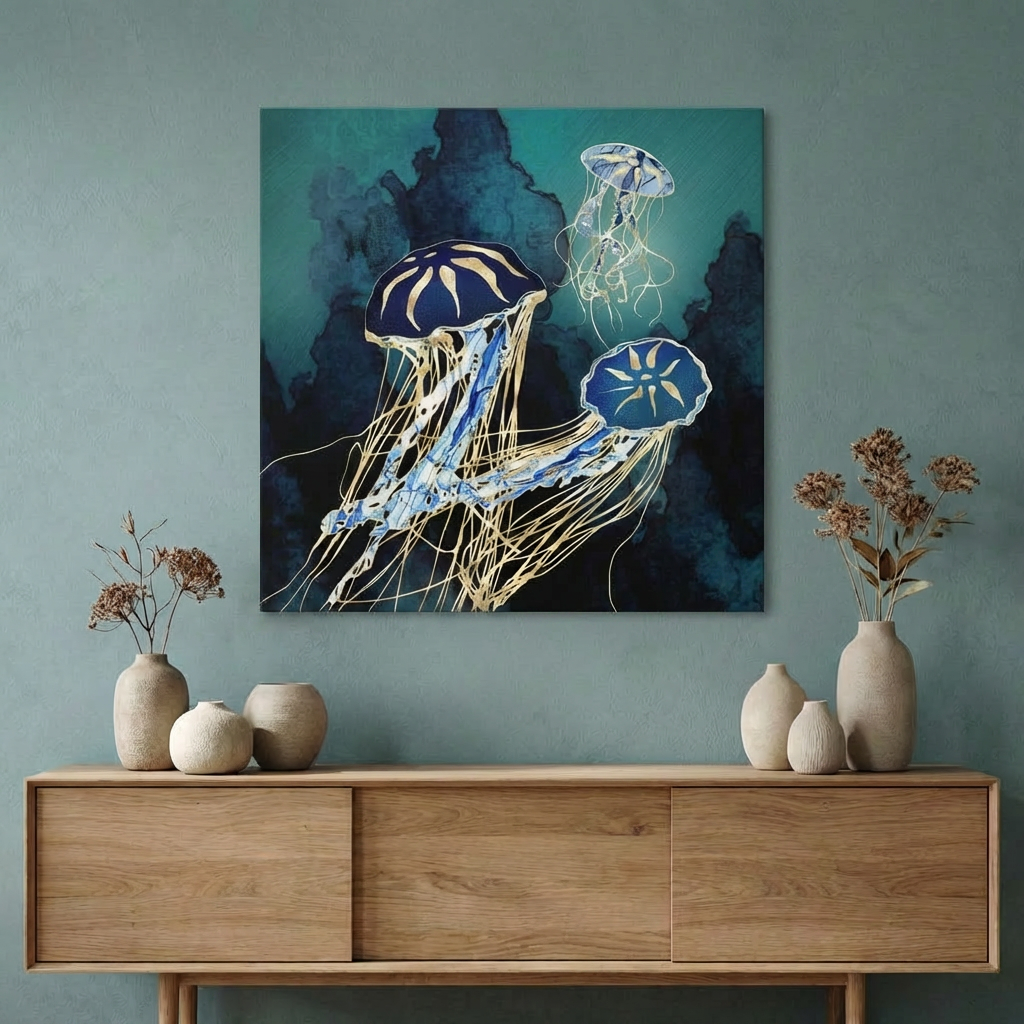 Metallic Jellyfish III Matte Canvas, Stretched, No Frame