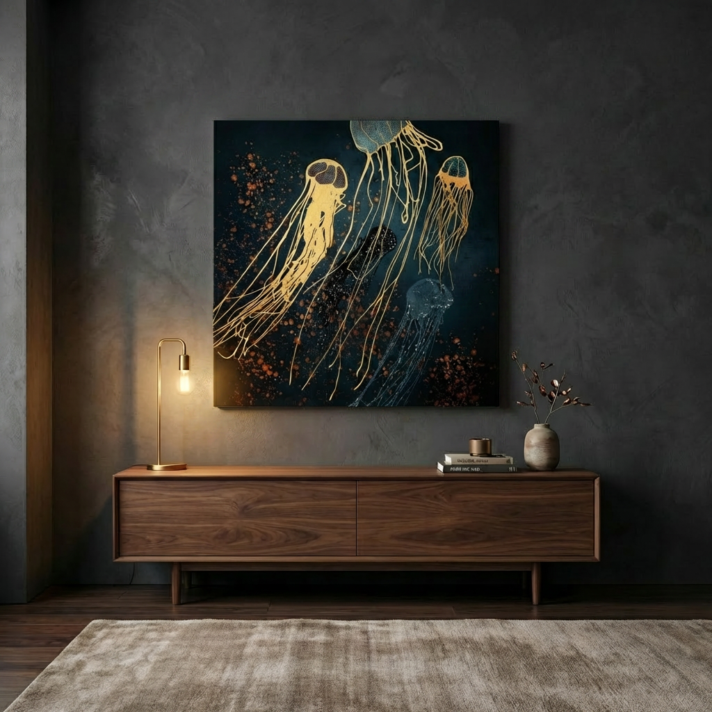 Metallic Jellyfish Matte Canvas, Stretched, No Frame