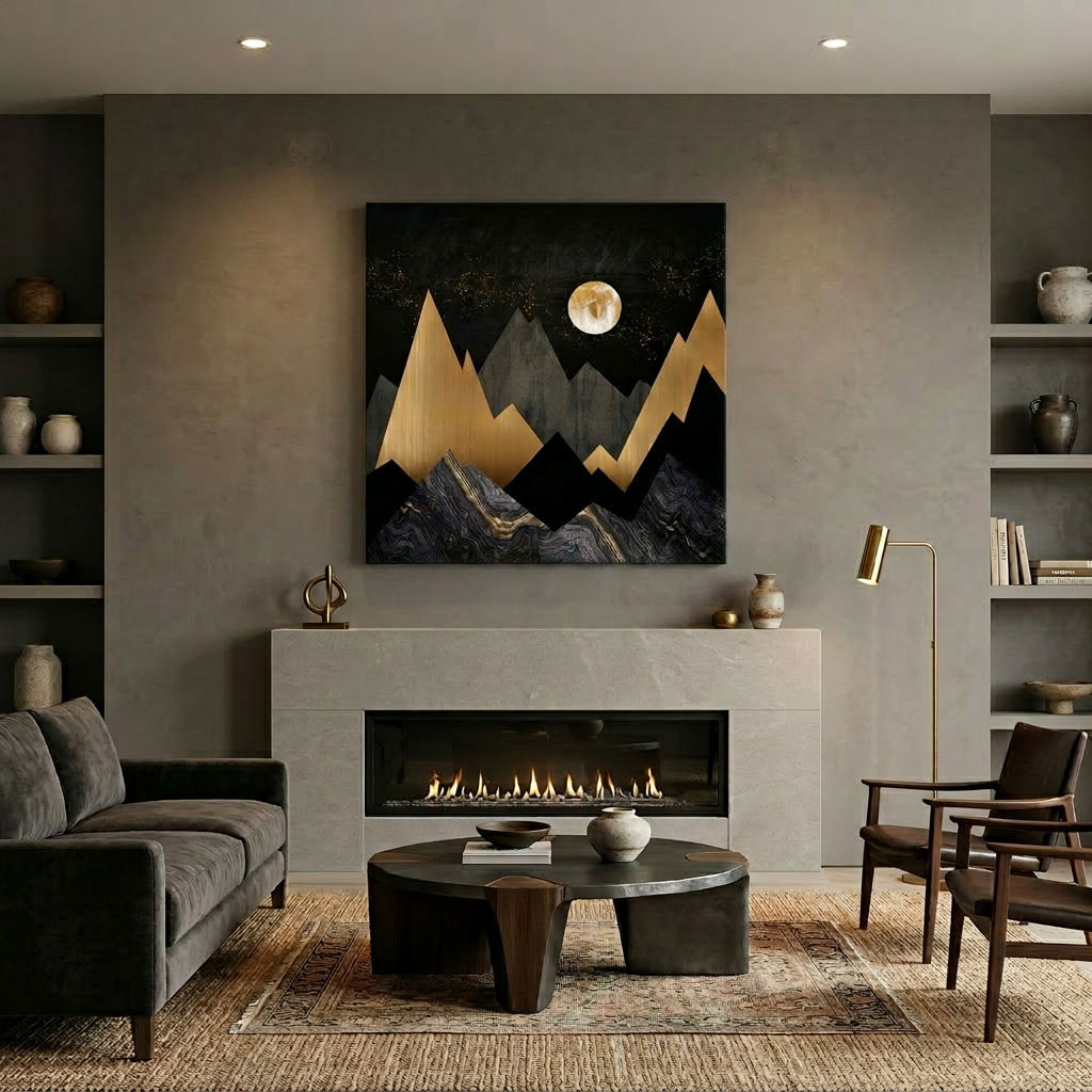 Golden Night Peaks Matte Canvas, Stretched, No Frame