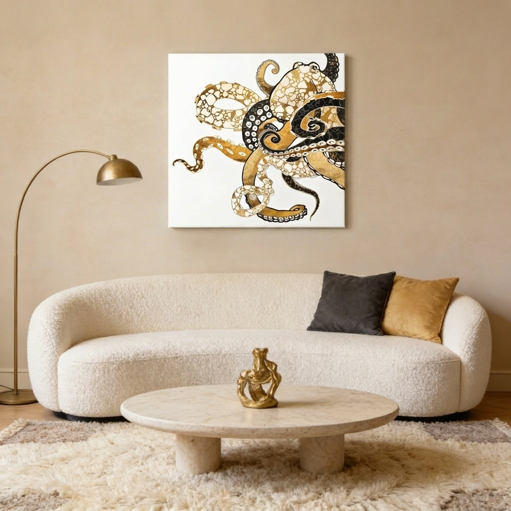 Metallic Octopus Matte Canvas, Stretched, No Frame