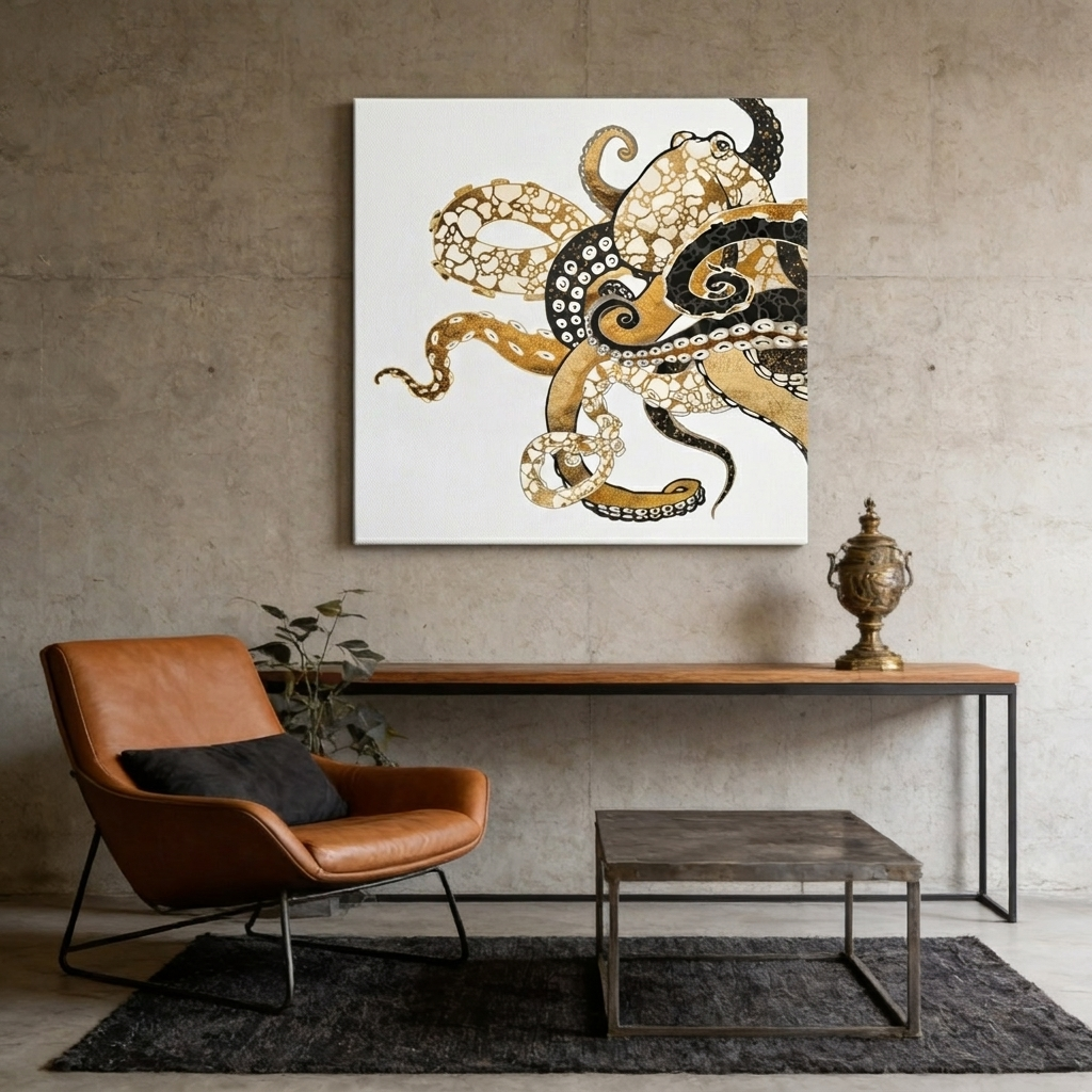 Metallic Octopus Matte Canvas, Stretched, No Frame
