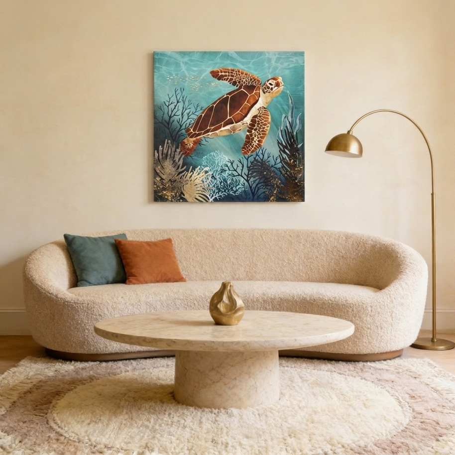 Metallic Sea Turtle Matte Canvas, Stretched, No Frame