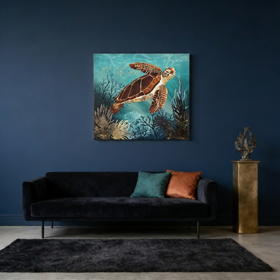 Metallic Sea Turtle Matte Canvas, Stretched, No Frame