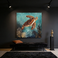 Metallic Sea Turtle Matte Canvas, Stretched, No Frame