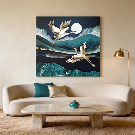Midnight Cranes Matte Canvas, Stretched, No Frame