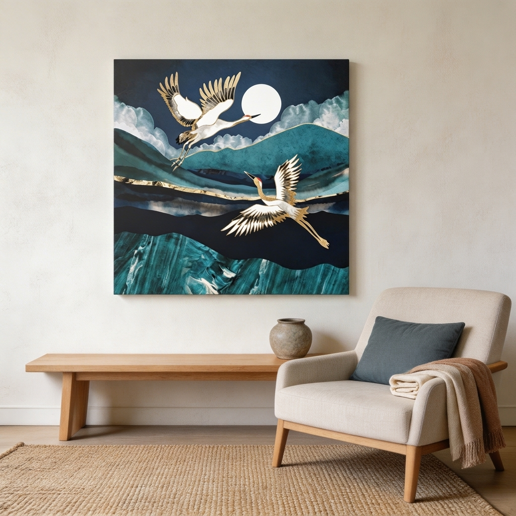 Midnight Cranes Matte Canvas, Stretched, No Frame