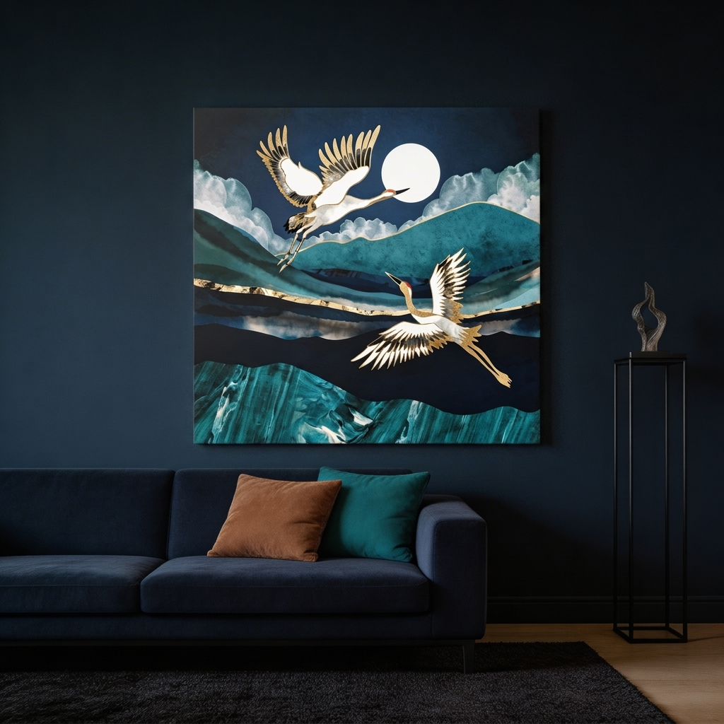 Midnight Cranes Matte Canvas, Stretched, No Frame