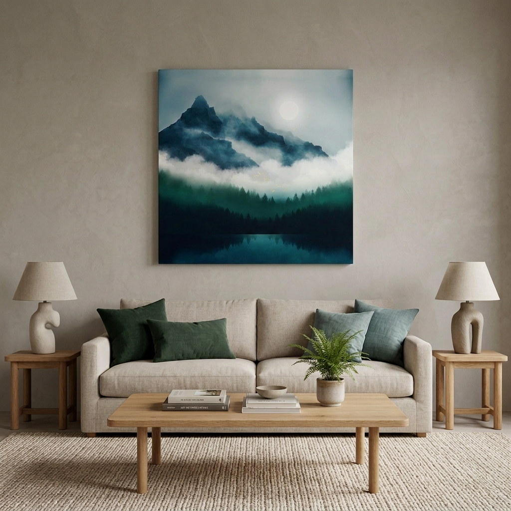 Midnight Moon Reflection Matte Canvas, Stretched, No Frame