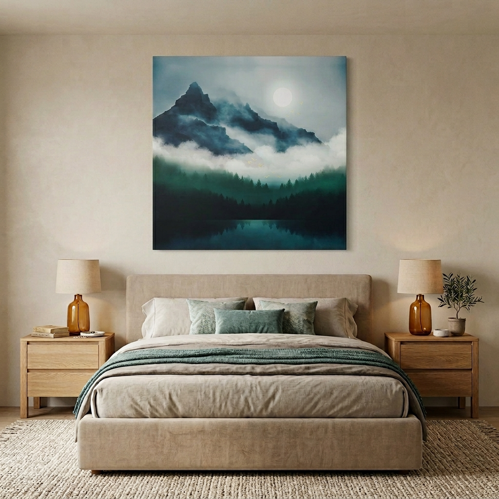 Midnight Moon Reflection Matte Canvas, Stretched, No Frame