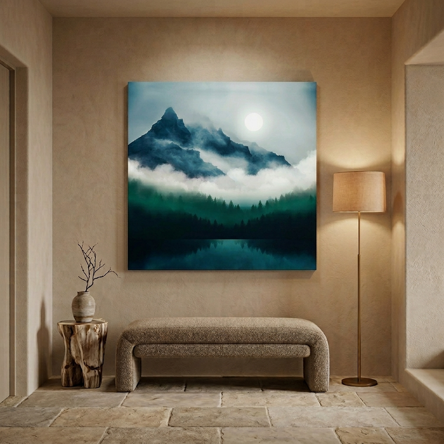 Midnight Moon Reflection Matte Canvas, Stretched, No Frame