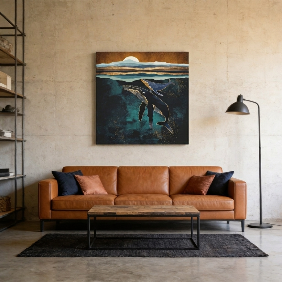 Moonlit Whales Matte Canvas, Stretched, No Frame