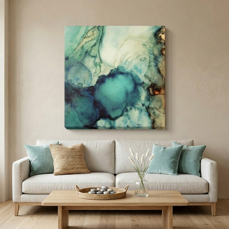 Teal Abstract Matte Canvas, Stretched, No Frame