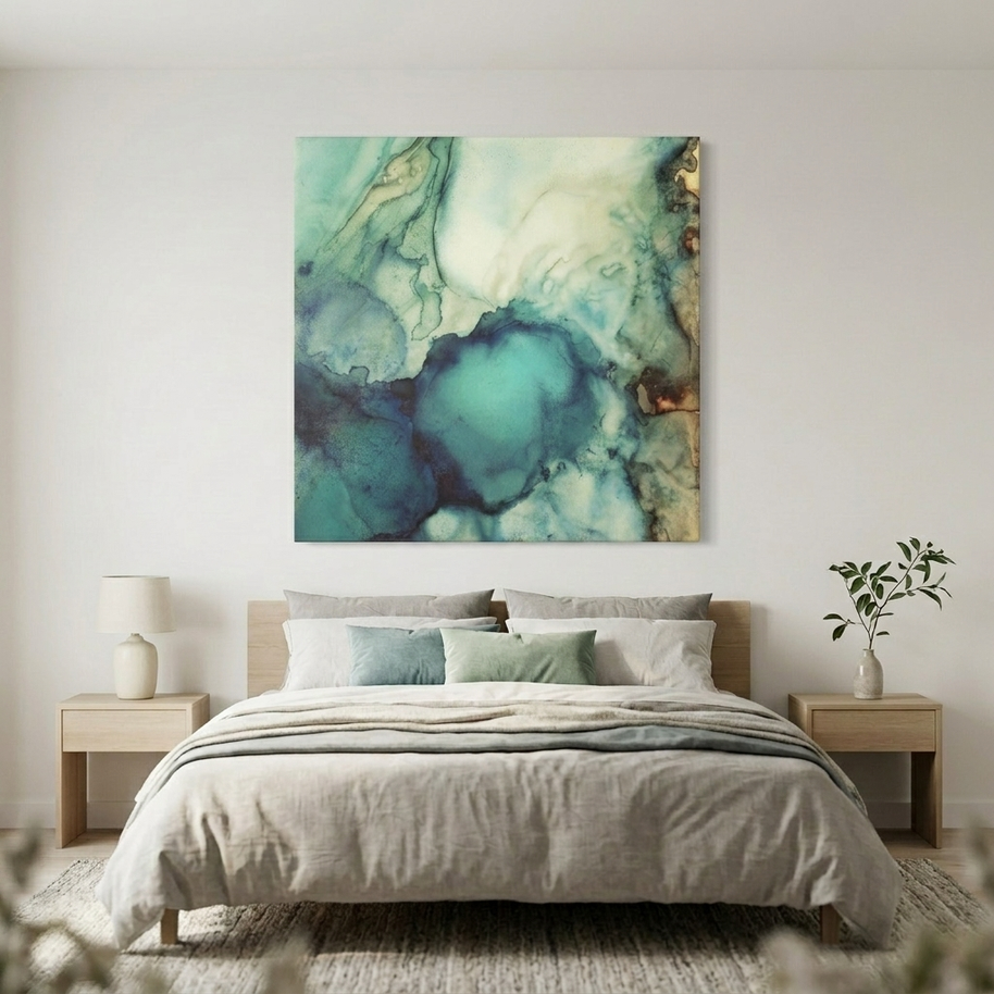 Teal Abstract Matte Canvas, Stretched, No Frame