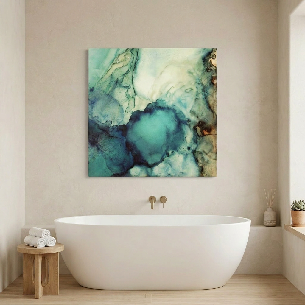 Teal Abstract Matte Canvas, Stretched, No Frame