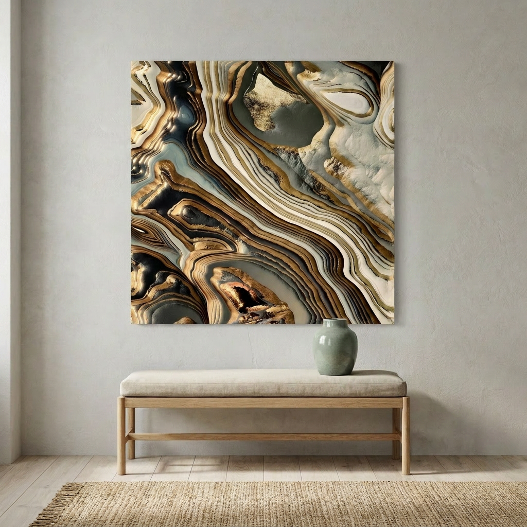 White Gold Agate Abstract Matte Canvas, Stretched, No Frame