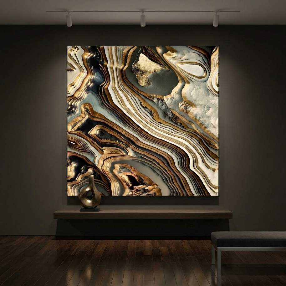 White Gold Agate Abstract Matte Canvas, Stretched, No Frame