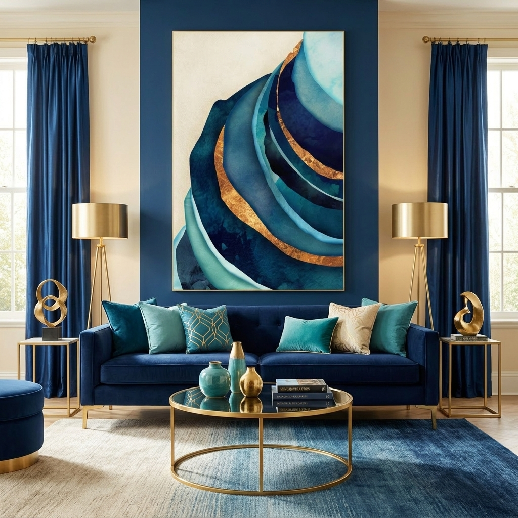 Abstract Blue with Gold - Poster Print - No Frame