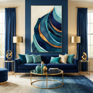 Abstract Blue with Gold - Poster Print - No Frame