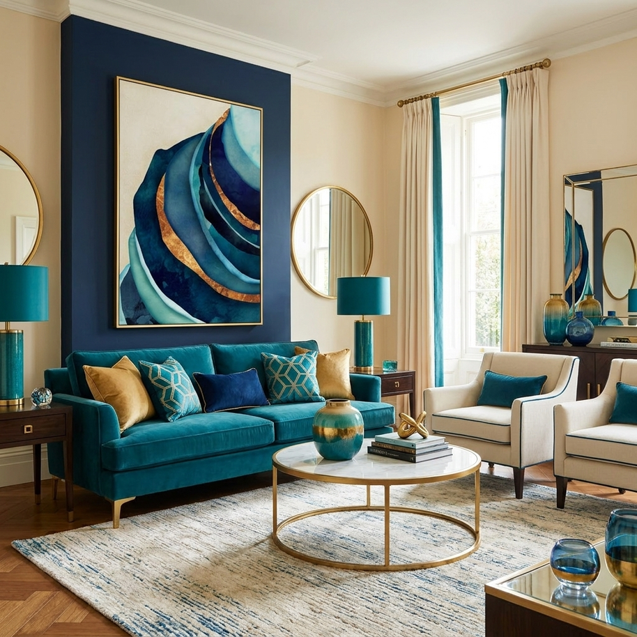 Abstract Blue with Gold - Poster Print - No Frame