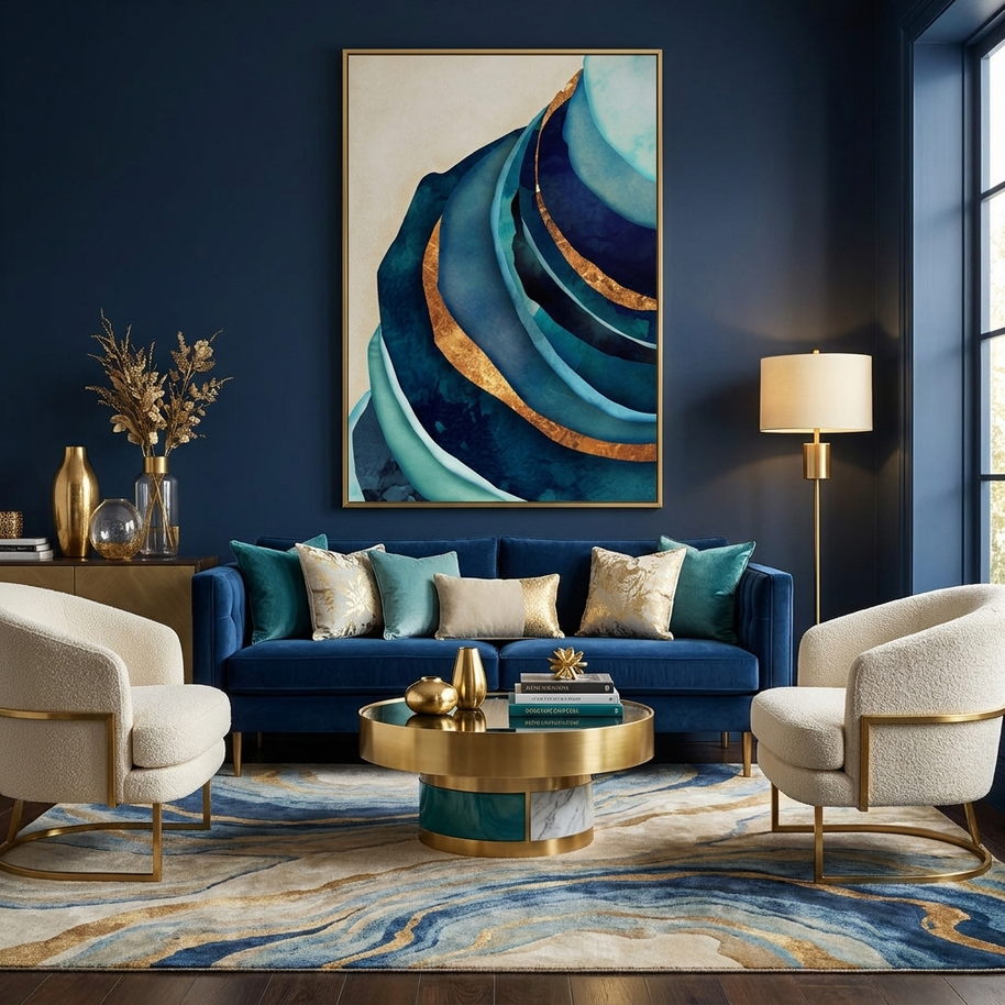Abstract Blue with Gold - Poster Print - No Frame