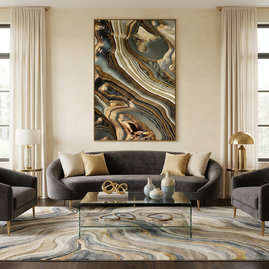 White Gold Agate Abstract - Poster Print - No Frame