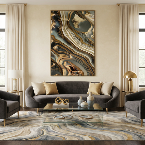 White Gold Agate Abstract - Poster Print - No Frame