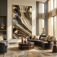 White Gold Agate Abstract - Poster Print - No Frame
