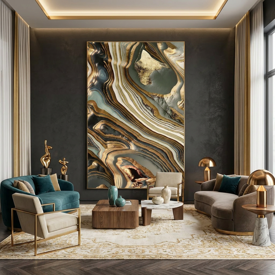 White Gold Agate Abstract - Poster Print - No Frame
