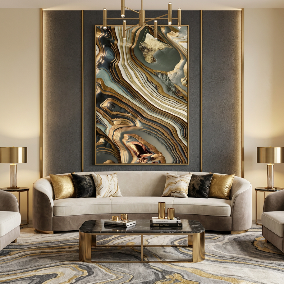 White Gold Agate Abstract - Poster Print - No Frame
