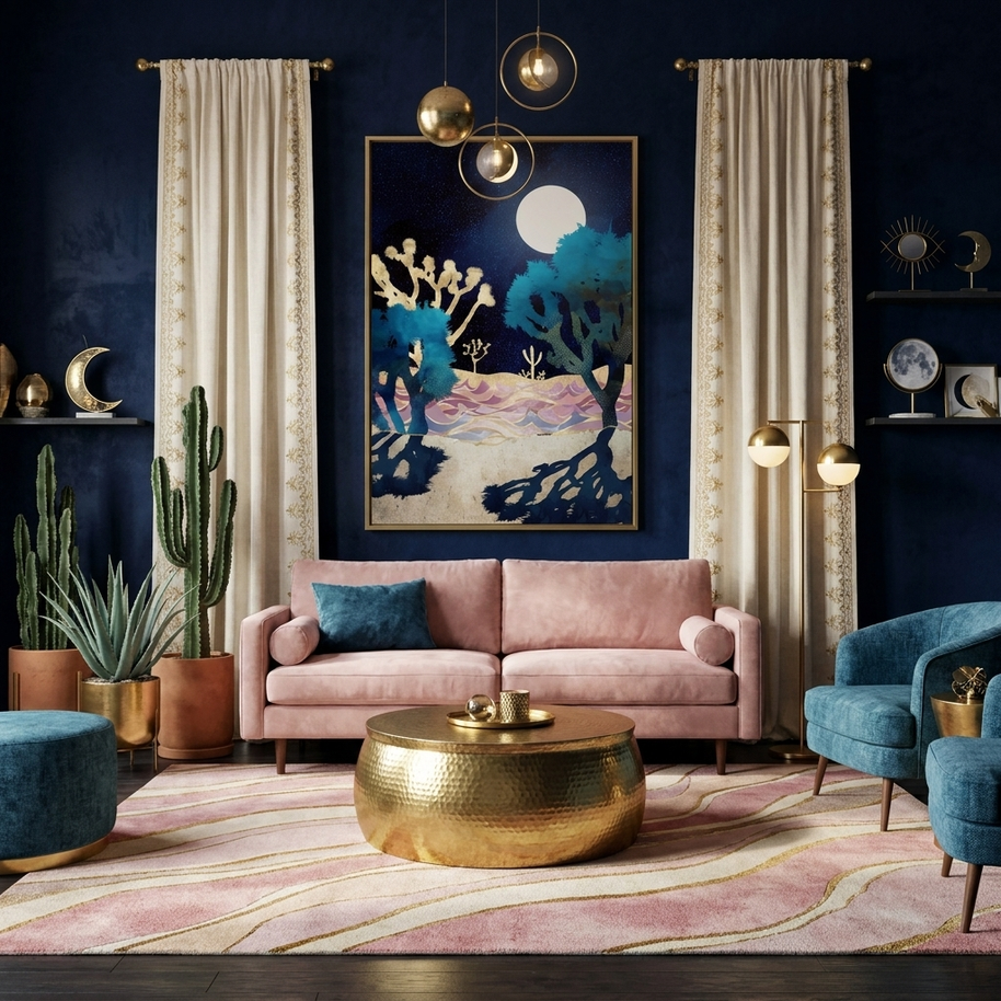 Desert Lake Moonlight - Poster Print - No Frame