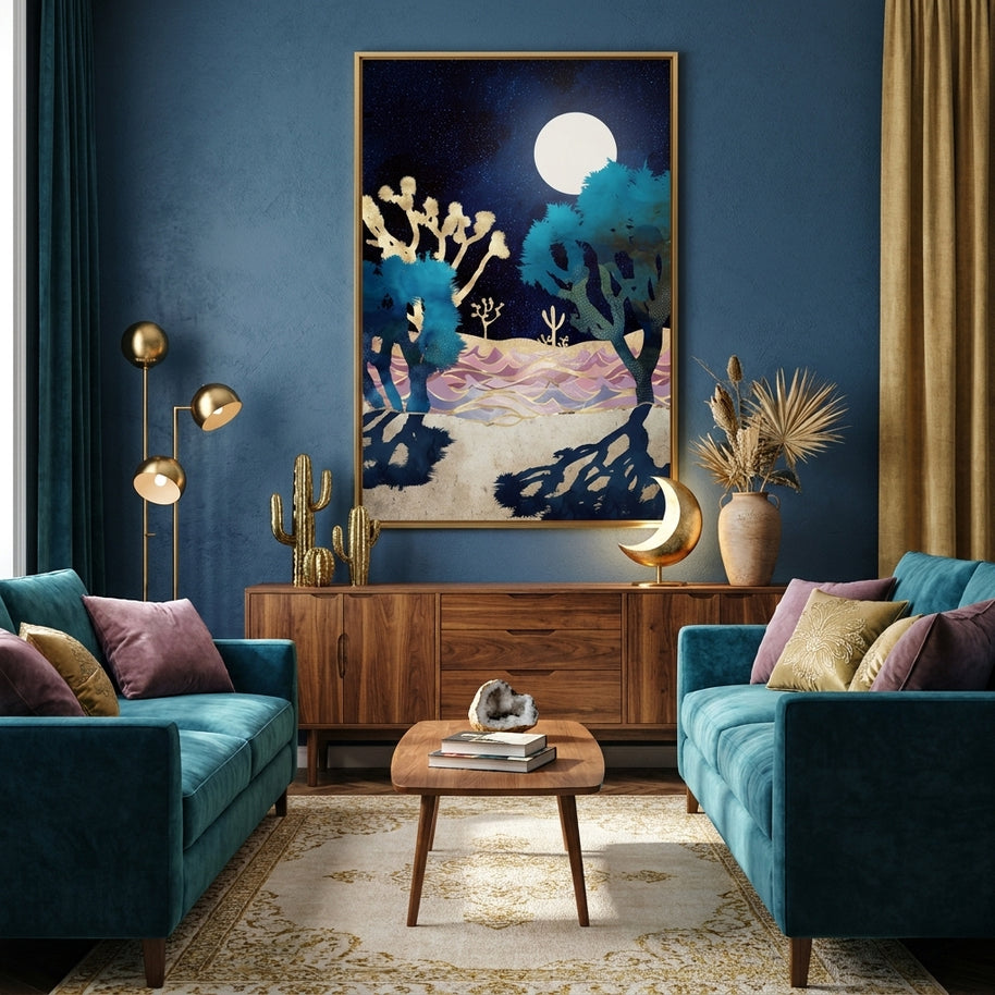 Desert Lake Moonlight - Poster Print - No Frame
