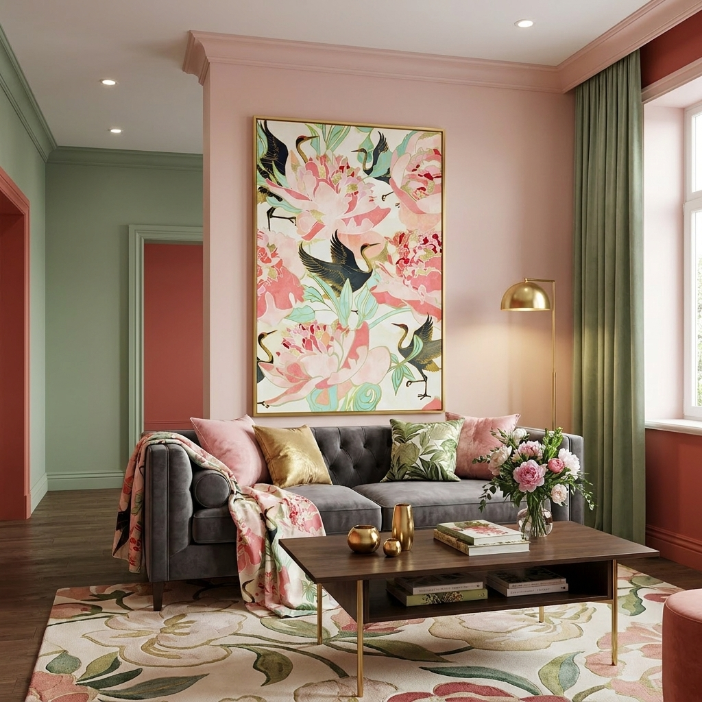 Floral Cranes - Poster Print - No Frame