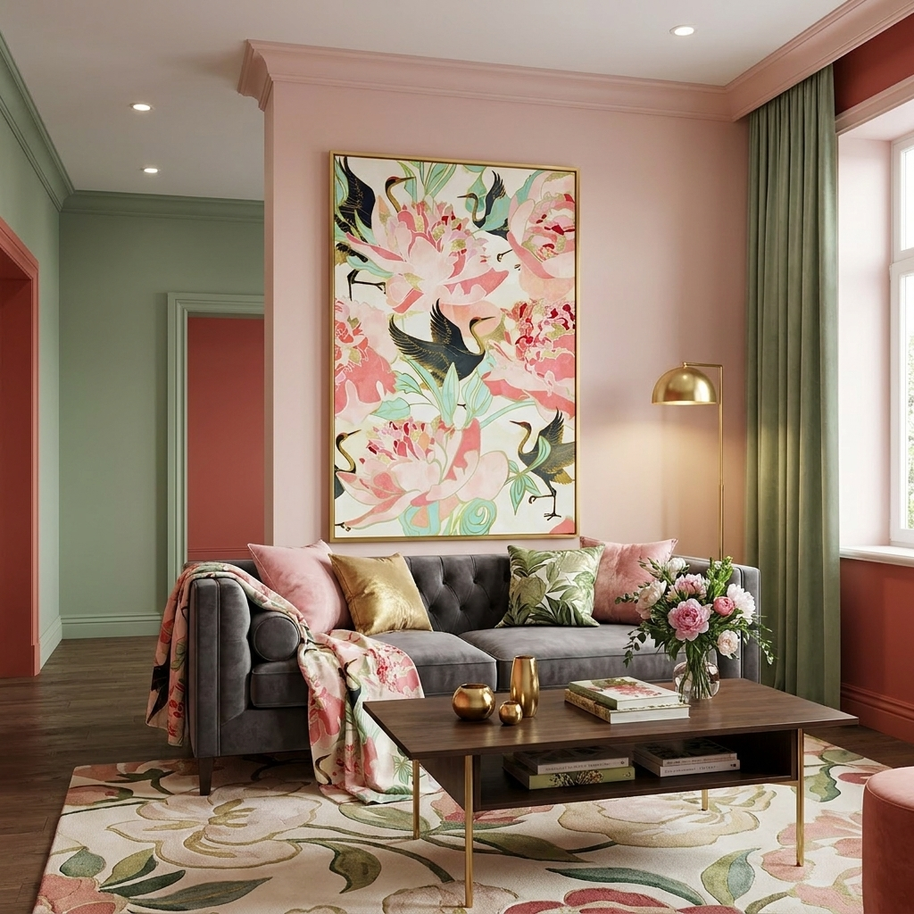Floral Cranes - Poster Print - No Frame