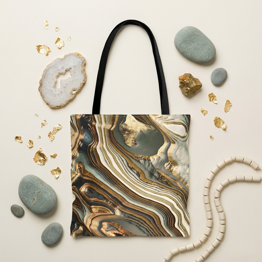 White Gold Agate Abstract - Tote Bag