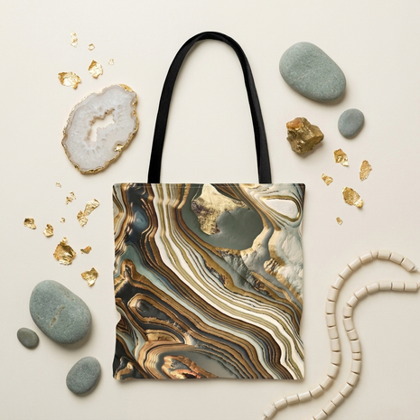 White Gold Agate Abstract - Tote Bag