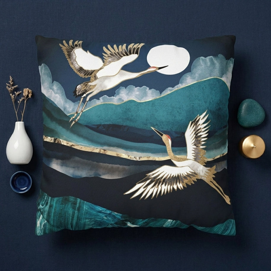 Midnight Cranes - Decorative Pillow Cover