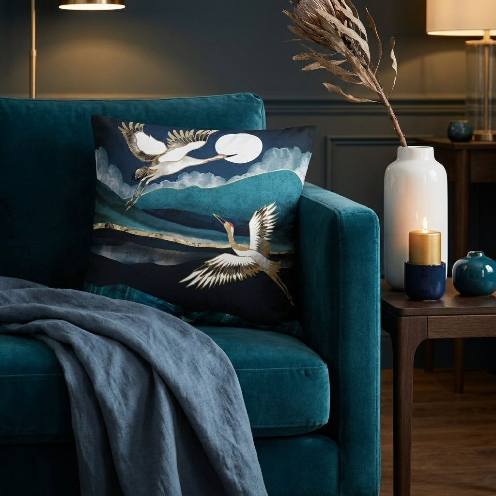 Midnight Cranes - Decorative Pillow Cover